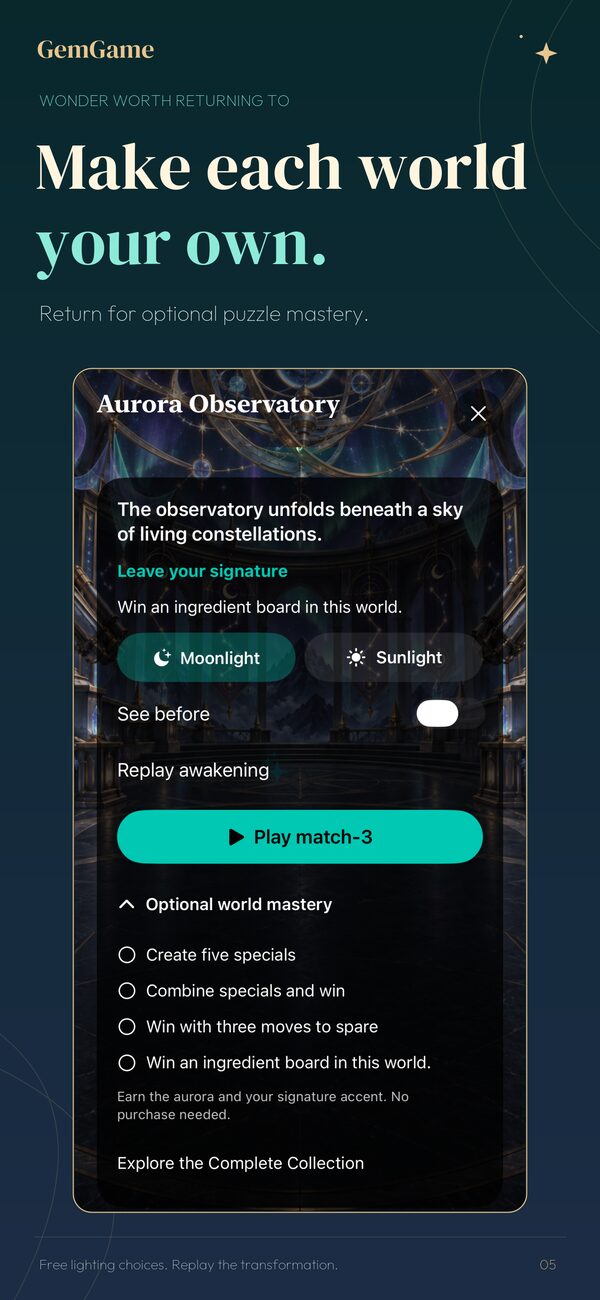 Explore optional world mastery.