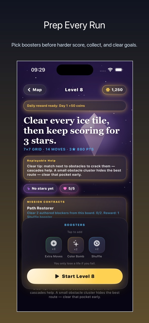 A GemGame pre-game screen showing the level goals